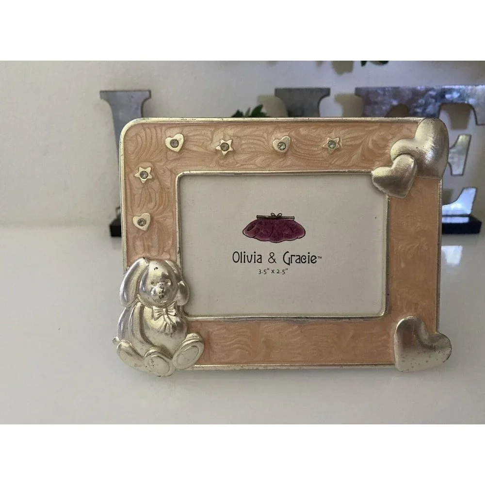 Enamel Crystal Jeweled Picture Frame Bunny and Hearts 2.5‎ X 3.5 Olivia & Gracie